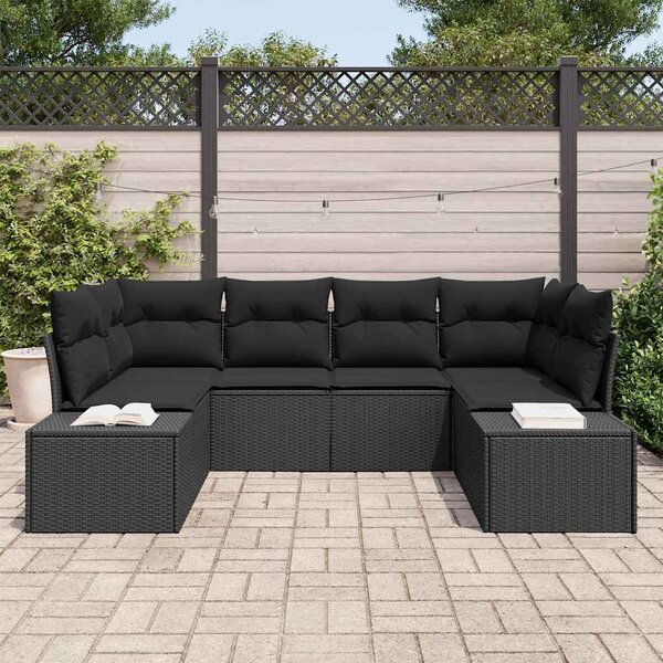 Kerti Kanapé Szett tárolóval 6 pcs Fekete Poli rattan