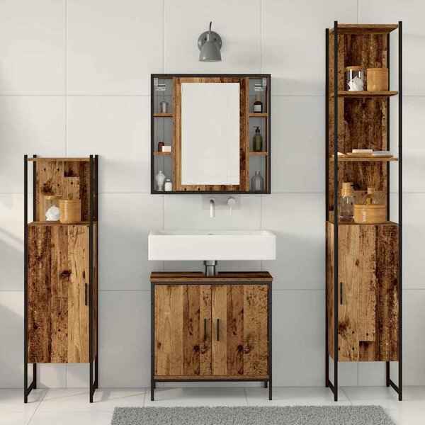 Fürdőszoba bútor szett 4 pcs Barna 33 x 33 x 185.5 cm Faanyag
