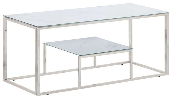 VidaXL Dohányzóasztal - Üveg és Rozsdamentes Acél - 110x45x45 cm