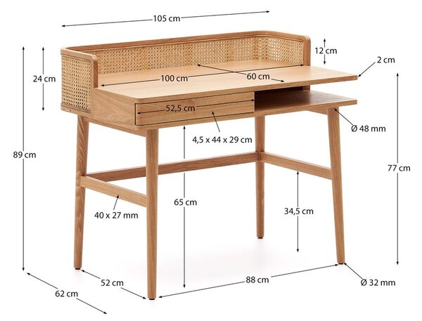 Íróasztal kőrisfa dekorral 62x105 cm Araxi – Kave Home
