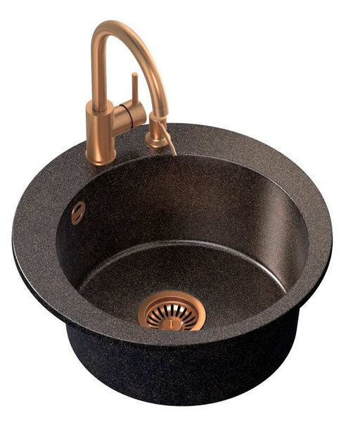 ART JAMES gránit mosogató Copper Black Pearl kézi szifonnal, Naomi csappal és adagolóval - fekete réz opál