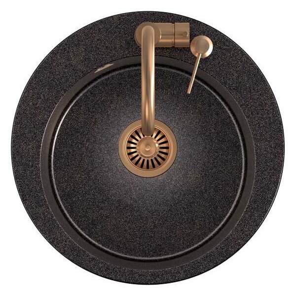 ART JAMES gránit mosogató Copper Black Pearl kézi szifonnal, Naomi csappal és adagolóval - fekete réz opál