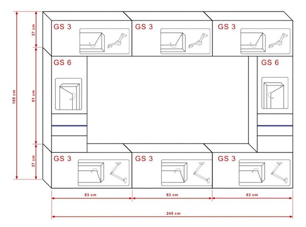 Prince Concept 29 nappali bútor szett magasfényű fehér (249cm)