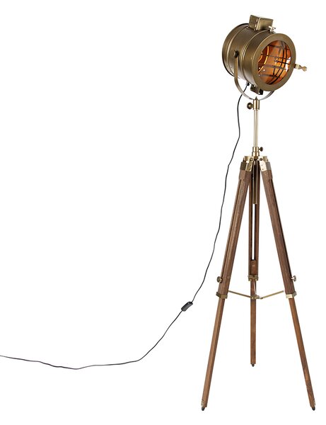 Bronz állványos állólámpa fa stúdióponttal - Radient