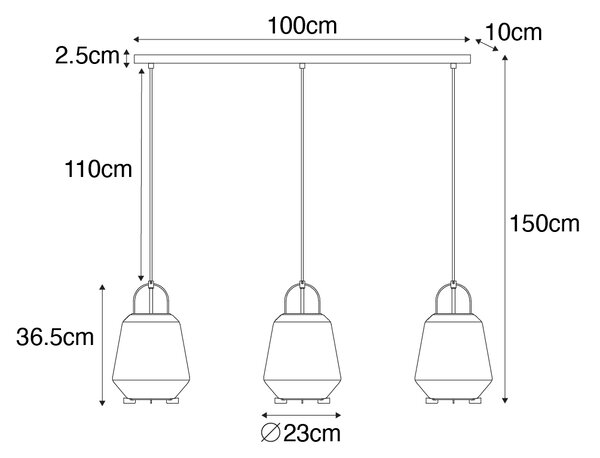 Függőlámpa fekete füstüveggel 23 cm hosszúkás 3-lámpás - Kevin