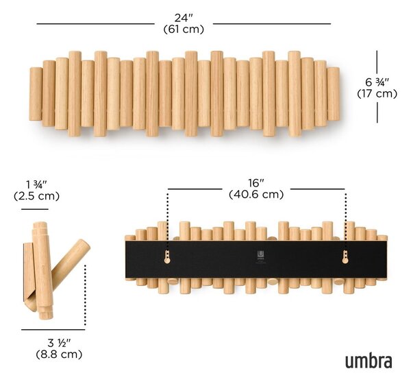 Natúr színű borovi fenyő fali fogas 61 cm Picket – Umbra