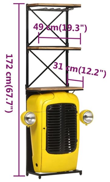 Sárga tömör mangófa traktor borszekrény 49 x 31 x 172 cm