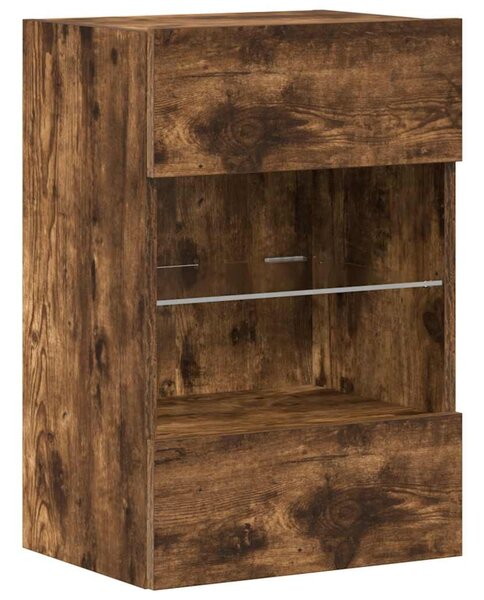 2 db füstös tölgy fali szekrények LED világítással TV-hez 40x30x60,5 cm
