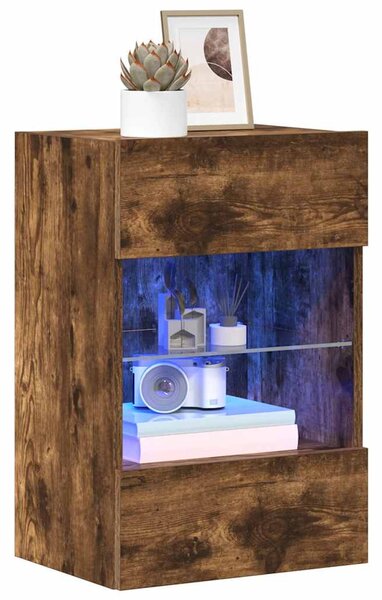 2 db füstös tölgy fali szekrények LED világítással TV-hez 40x30x60,5 cm