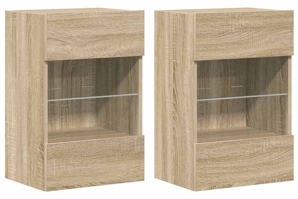 2 db sonoma tölgy színű fali szekrények LED világítással TV-hez 40x30x60,5 cm