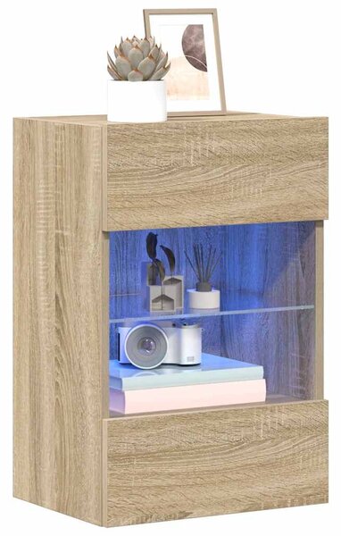 2 db sonoma tölgy színű fali szekrények LED világítással TV-hez 40x30x60,5 cm
