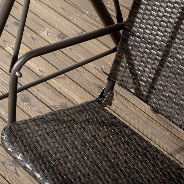 3 személyes kerti hintaágy állítható tetővel, PE rattan és acél, 167x112x153cm, barna