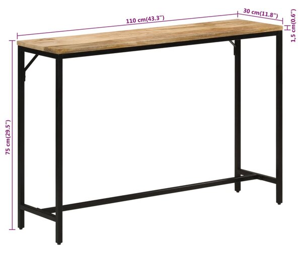 Tömör nyers mangófa és vas tálalóasztal 110 x 30 x 75 cm