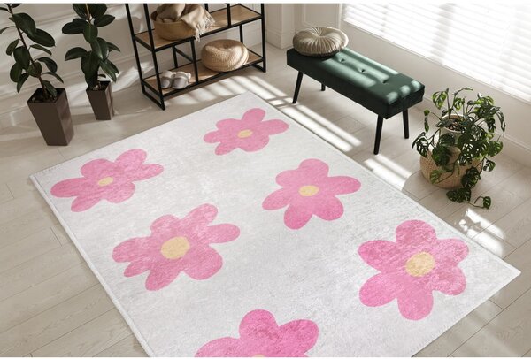Rózsaszín-elefántcsont színű mosható gyerek szőnyeg 160x230 cm Cute Flowers Pink – Vitaus