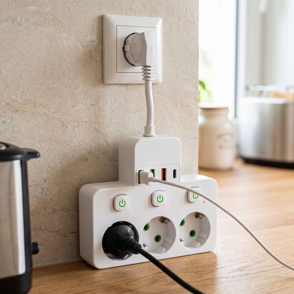 Toolight Toollight, JNH018, 3 foglalatos + 3× USB-A + USB-C elosztó LED lámpával, fehér, OSW-56306