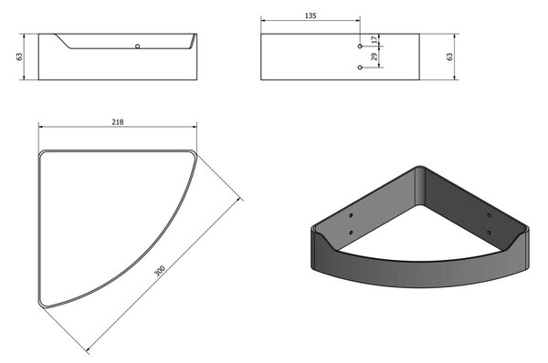 Aqualine Aqualine, SAMBA sarok zuhanypolc, 218x63x218mm, rozsdamentes acél, SB109