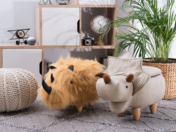 Állatos puff tárolóval TRICERATOPS Világosszürke Dinoszaurusz