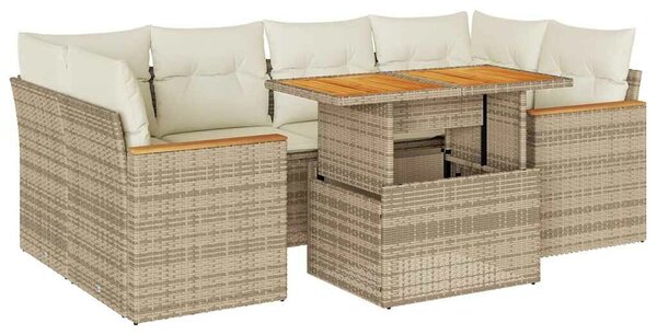 VidaXL 6 részes bézs polyrattan akácfa kerti ülőgarnitúra párnával