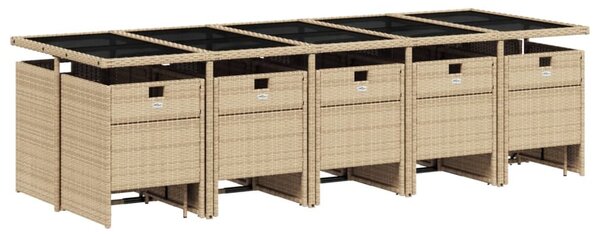15 részes vegyes bézs polyrattan kerti étkezőgarnitúra párnával