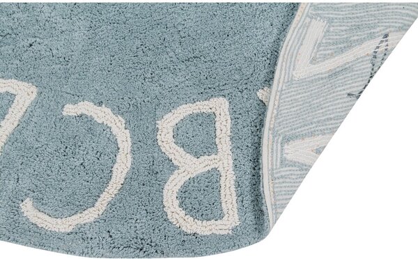 Világoskék mosható kézi szövésű pamut gyerek szőnyeg ø150 cm ABC Vintage Blue – Lorena Canals