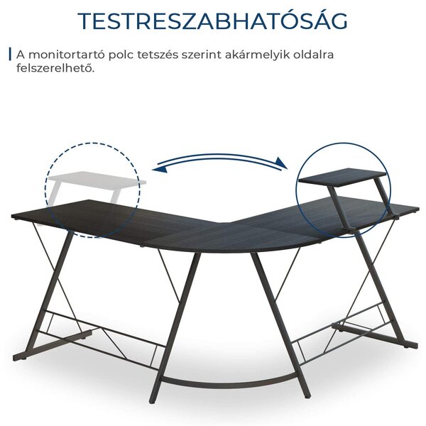 Sarok íróasztal fekete (L-SHAPE-DESK-BLACK)