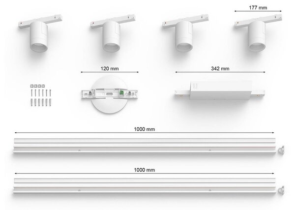 Philips Hue Perifo sínrendszer 4x fénnyel fehér, dimmelhető, Fehér / opál, Dolgozószoba / Iroda, fém, Modern