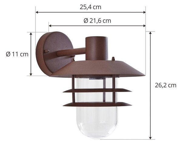 Lindby kültéri fali lámpa Meliora, rozsdabarna, vas, IP44, E27, dimmelhető, Barna / rozsda, fém