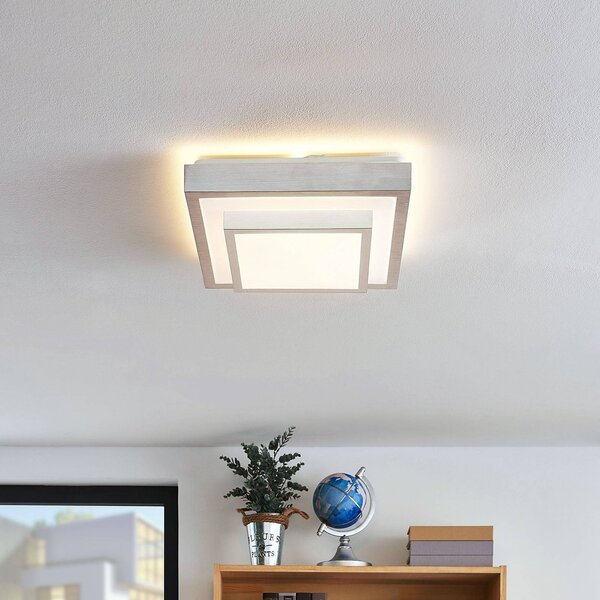 Lindby LED mennyezeti lámpa Mirco, 32 cm, szögletes, alumínium, Alu / szürke / cink, Nappali / Étkező, fém, Modern