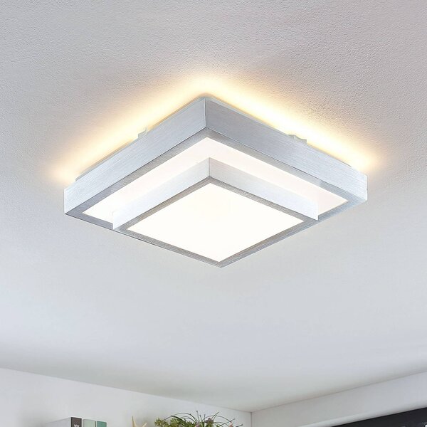 Lindby LED mennyezeti lámpa Mirco, 32 cm, szögletes, alumínium, Alu / szürke / cink, Nappali / Étkező, fém, Modern