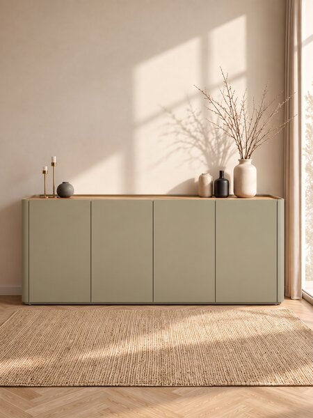 Elivo négyajtós komód 200 cm - eukaliptusz / baltic dune tölgy