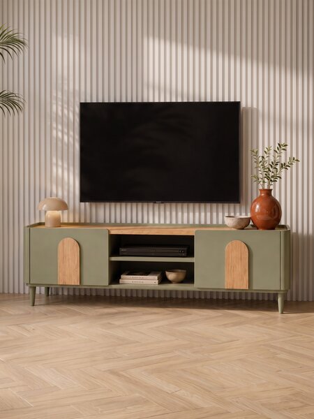 Amilio lábas TV szekrény 170 cm - eukaliptusz / baltic dune tölgy / natúr tölgy fogantyúk