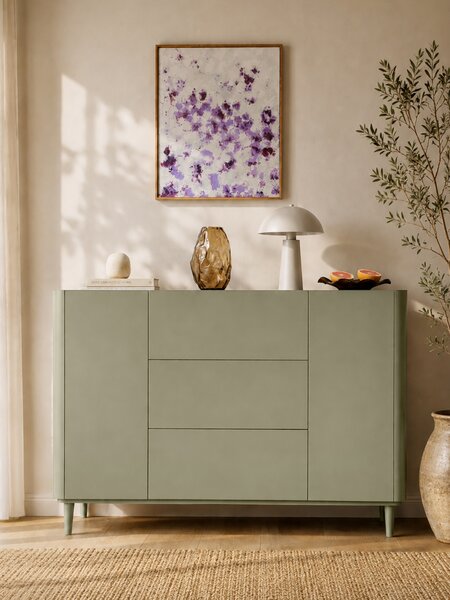 Elivo komód 150 cm fiókokkal lábakon - eukaliptusz / baltic dune tölgy