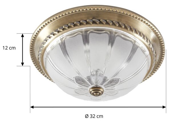 Lindby Henja LED mennyezeti lámpa, antik sárgaréz, Ø 32 cm, fényerőszabályzóval, dimmelhető, Bronz / antik sárgaréz, Nappali / Étkező, Üveg, Antik
