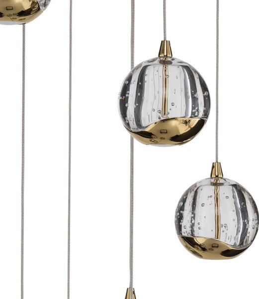 Lucande LED-es Hayley függőlámpa, Ø 40 cm, 9 lámpás, arany, üveg, Sárgaréz / arany, Nappali / Étkező, Üveg, Dizájn
