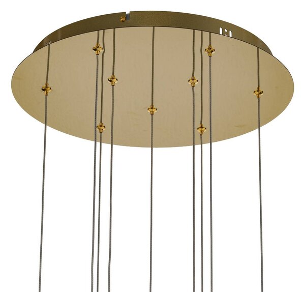 Lucande LED-es Hayley függőlámpa, Ø 40 cm, 9 lámpás, arany, üveg, Sárgaréz / arany, Nappali / Étkező, Üveg, Dizájn