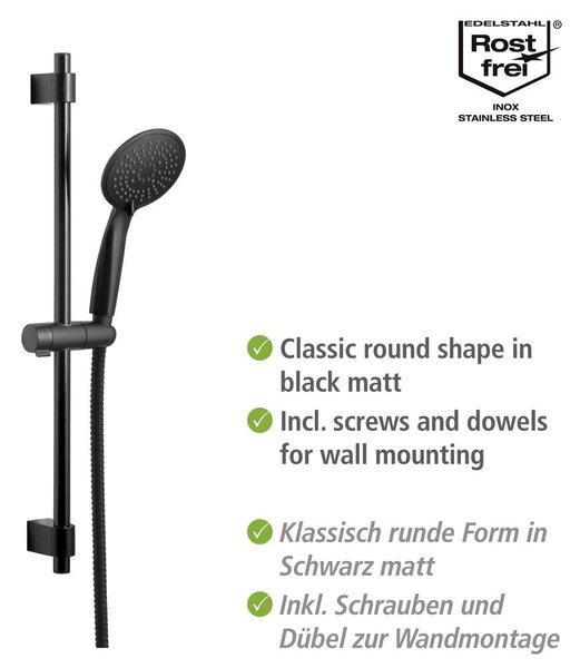 Fekete rozsdamentes acél zuhanyszett 66 cm Young – Wenko