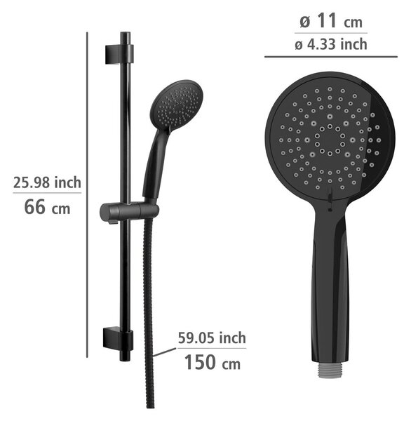 Fekete rozsdamentes acél zuhanyszett 66 cm Young – Wenko