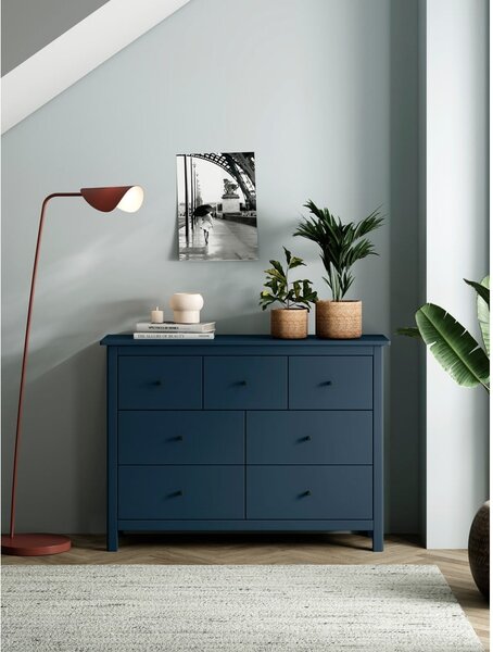 Sötétkék borovi fenyő alacsony komód 110x80 cm Misti – Marckeric