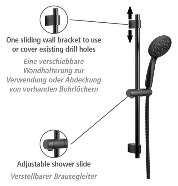 Fekete rozsdamentes acél zuhanyszett 66 cm Young – Wenko