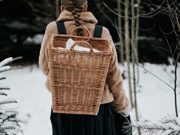 ATMOWOOD Négyszögletes fonott hátikosár, nagy