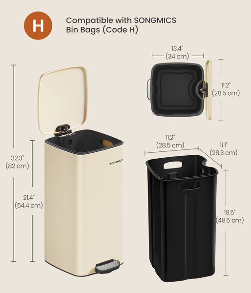 Konyhai szemetes, 30L, rozsdamentes acél, homok bézs
