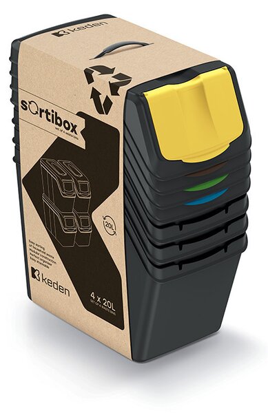 Sortibox 4 Darabos Szelektív Hulladékgyűjtő Rendszer Szett 4x20l Fekete