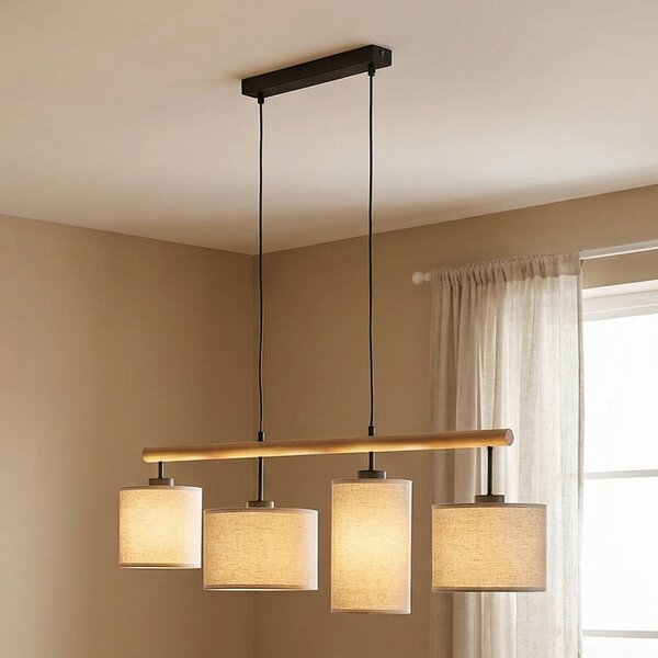 TK Lighting Deva Nature lógó világítás, 4 izzós, textil, dimmelhető, Világos fa, Nappali / Étkező, Fa, Skandináv