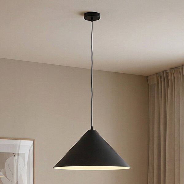 Lindby függőlámpa Clarine, fekete/fehér, Ø 50 cm, fém, dimmelhető, Fekete, Nappali / Étkező, fém, Modern
