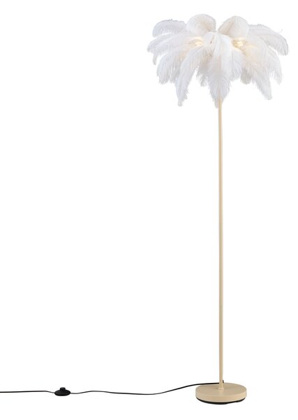 Art Deco bézs állólámpa fehér tollakkal - Peahen