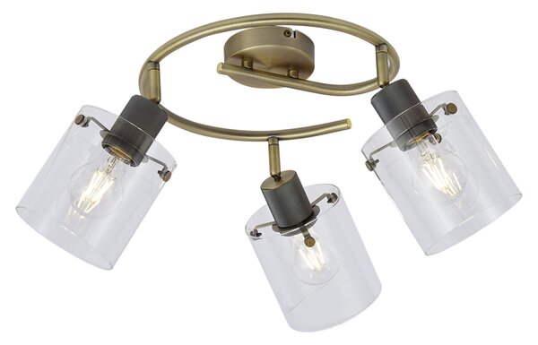 Design mennyezeti spotlámpa bronz színben, átlátszó üveggel, kerek, 3-lámpás - Domo
