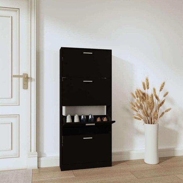 VidaXL Cipősszekrény - Fekete - 4 Fiók - 59x17x150 cm