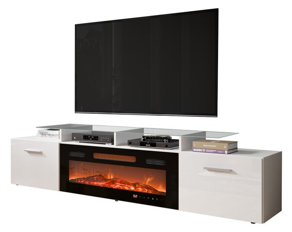 TV-állvány Numerus, Közepes sűrűségű farostlemez, Laminált forgácslap, 49x190x37cm, Fényes fehér, Fehér
