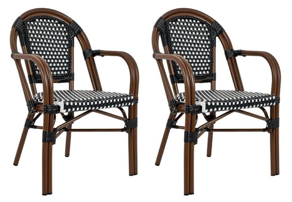 King Home Cafe Paris Kerti Karfás Szék Szett Alumínium Szintetikus Rattan Fekete-Fehér Fonott 2 db