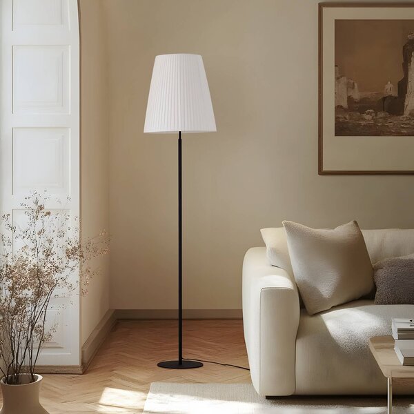 Lindby Virelle álló világítás, fekete/fehér, textil, magasság 170 cm, Fehér / opál, Nappali / Étkező, Textil / szövet / selyem, Modern